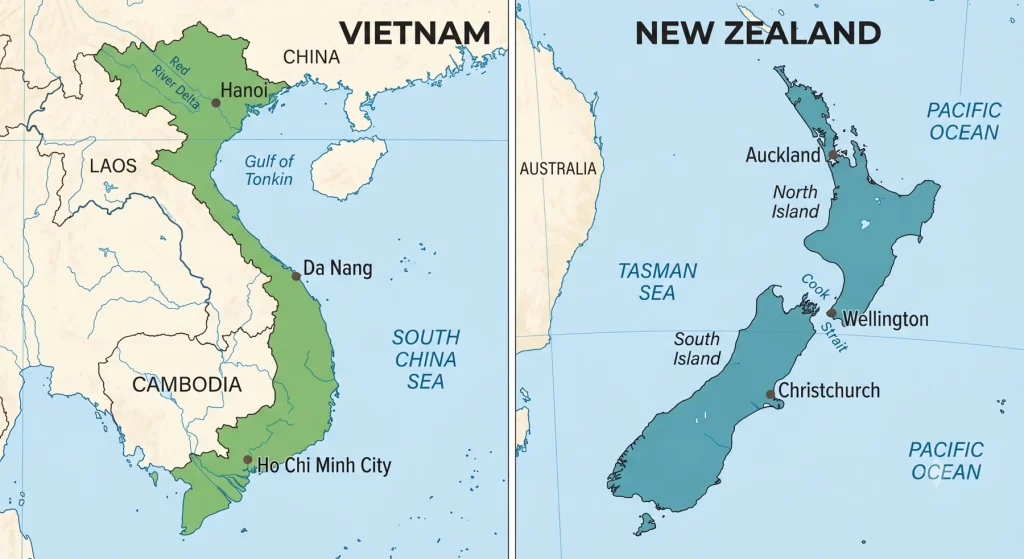 Vietnam New Zealand map